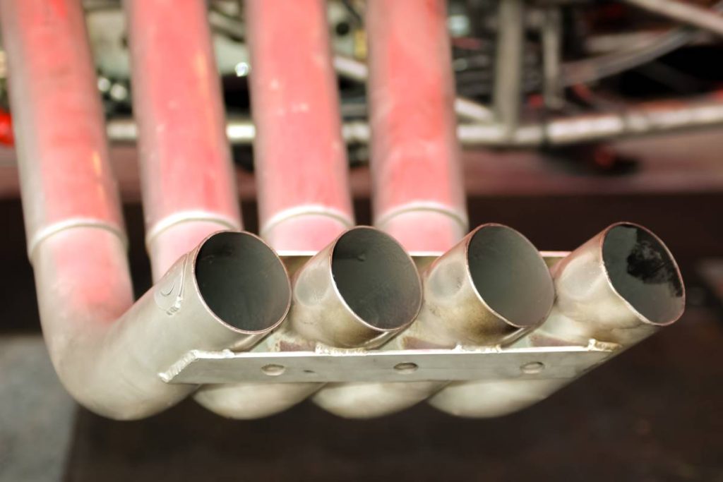 closeup of exhaust pipes on a high performance race car